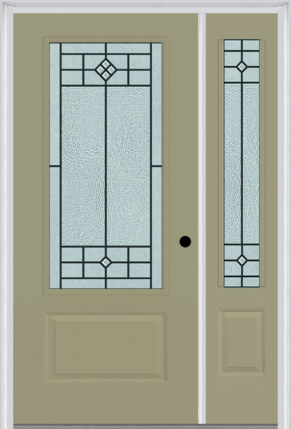 MMI 3/4 Lite 1 Panel 6'8" Fiberglass Smooth Beaufort Patina Exterior Prehung Door With 1 Beaufort Patina 3/4 Lite Decorative Glass Sidelight 608