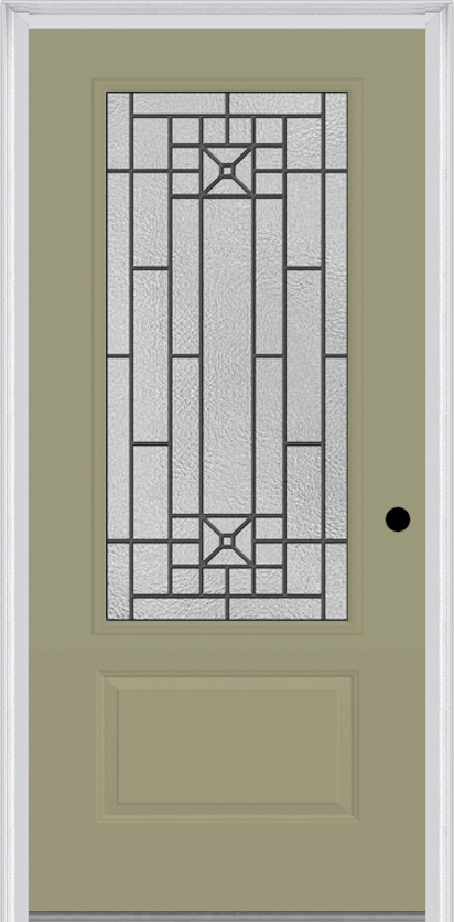 MMI 3/4 Lite 1 Panel 3'0" X 6'8" Fiberglass Smooth Courtyard Nickel Vein Wrought Iron Decorative Glass Exterior Prehung Door 608