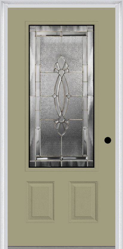MMI 3/4 Lite 2 Panel 3'0" X 6'8" Fiberglass Smooth Belaire Zinc Decorative Glass Exterior Prehung Door 607