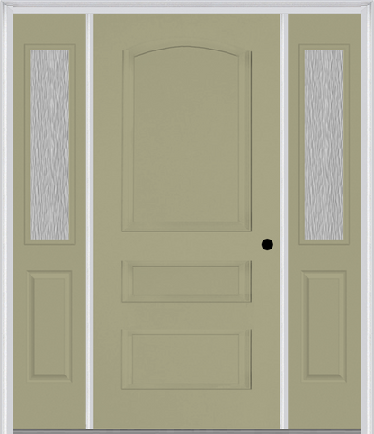 MMI 3 Panel 3'0" X 6'8" Fiberglass Smooth Exterior Prehung Door With 2 Half Lite Clear Or Privacy/Textured Glass Sidelights 31