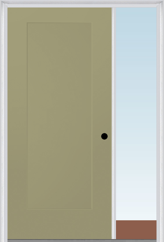 MMI 1 Panel Shaker 3'0" X 6'8" Fiberglass Smooth Exterior Prehung Door With 1 Direct Set Sidelight 10 SHK