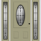 MMI SMALL OVAL 2 PANEL 6'8" FIBERGLASS SMOOTH CHATEAU WROUGHT IRON EXTERIOR PREHUNG DOOR WITH 2 FULL LITE CHATEAU WROUGHT IRON DECORATIVE GLASS SIDELIGHTS 949