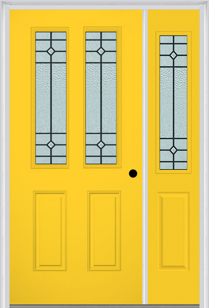 MMI 2-1/2 Lite 2 Panel 6'8" Fiberglass Smooth Beaufort Patina Exterior Prehung Door With 1 Half Lite Beaufort Patina Decorative Glass Sidelight 692