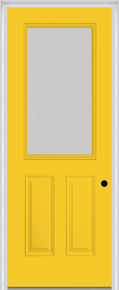 MMI 1/2 Lite 2 Panel 3'0" X 8'0" Fiberglass Smooth Textured/Privacy Glass Finger Jointed Primed Exterior Prehung Door 906