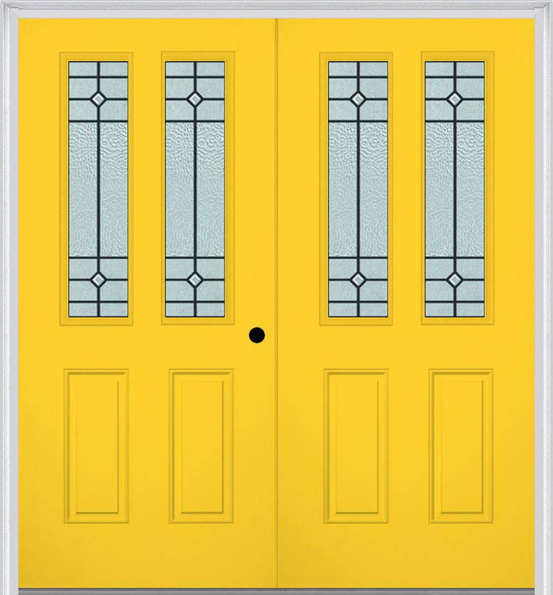 MMI TWIN/DOUBLE 2-1/2 LITE 2 PANEL 6'8" FIBERGLASS SMOOTH BEAUFORT PATINA DECORATIVE GLASS EXTERIOR PREHUNG DOOR 692