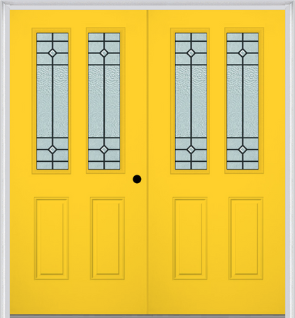 MMI TWIN/DOUBLE 2-1/2 LITE 2 PANEL 6'8" FIBERGLASS SMOOTH BEAUFORT PATINA DECORATIVE GLASS EXTERIOR PREHUNG DOOR 692