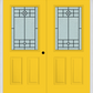 MMI TWIN/DOUBLE 1/2 LITE 2 PANEL 6'8" FIBERGLASS SMOOTH BEAUFORT PATINA DECORATIVE GLASS EXTERIOR PREHUNG DOOR 684