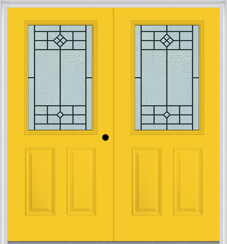 MMI TWIN/DOUBLE 1/2 LITE 2 PANEL 6'8" FIBERGLASS SMOOTH BEAUFORT PATINA DECORATIVE GLASS EXTERIOR PREHUNG DOOR 684
